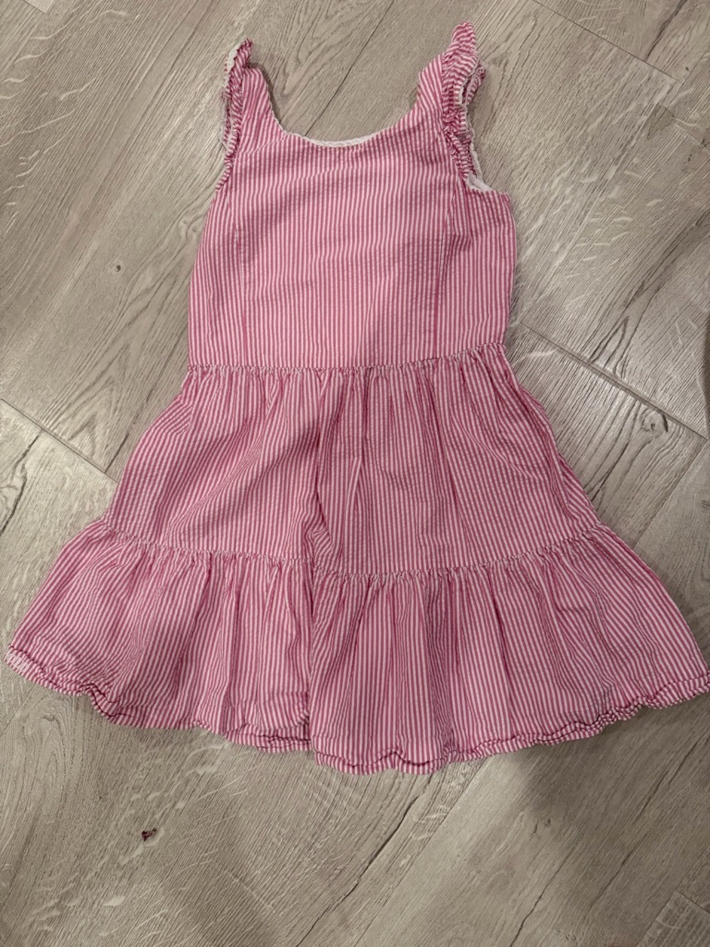 Polo by Ralph Lauren Pink and White Striped Sleeveless Tiered Dress